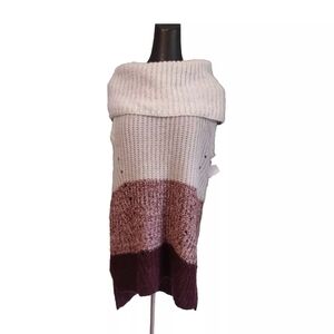 Knox Rose Women Grey Marled Burgundy Color Block Cowl Neck Sweater Vest Sz M